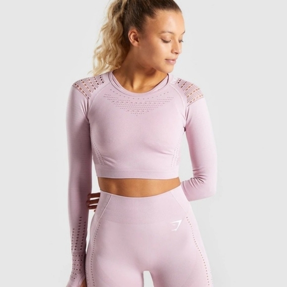 Gymshark Pink Flawless Knit Long Sleeve Crop - Picture 1 of 6